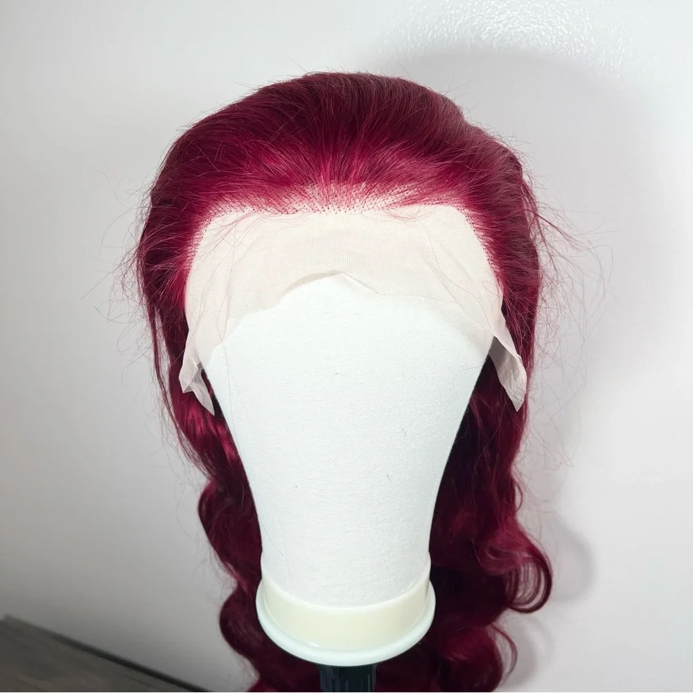 Burgundy Red 99J Human Hair Body Wave Lace Front 30 Inch Wig